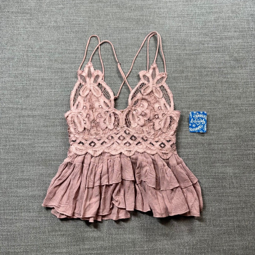 Free People Camisole Women XS Mauve New Lace Ruffle Boho Top